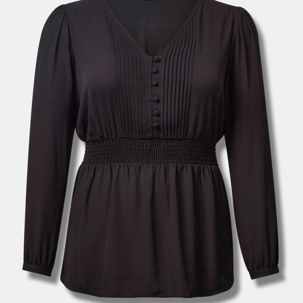 Torrid | Babydoll Georgette Pintuck Black Long Sleeve Blouse | Size 1